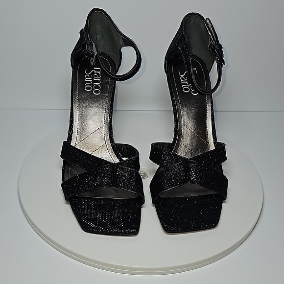 NWOT Franco Sarto Rania 2 Black Stiletto Heel Dress Sandals Size 9 Square Toe - Picture 2 of 14